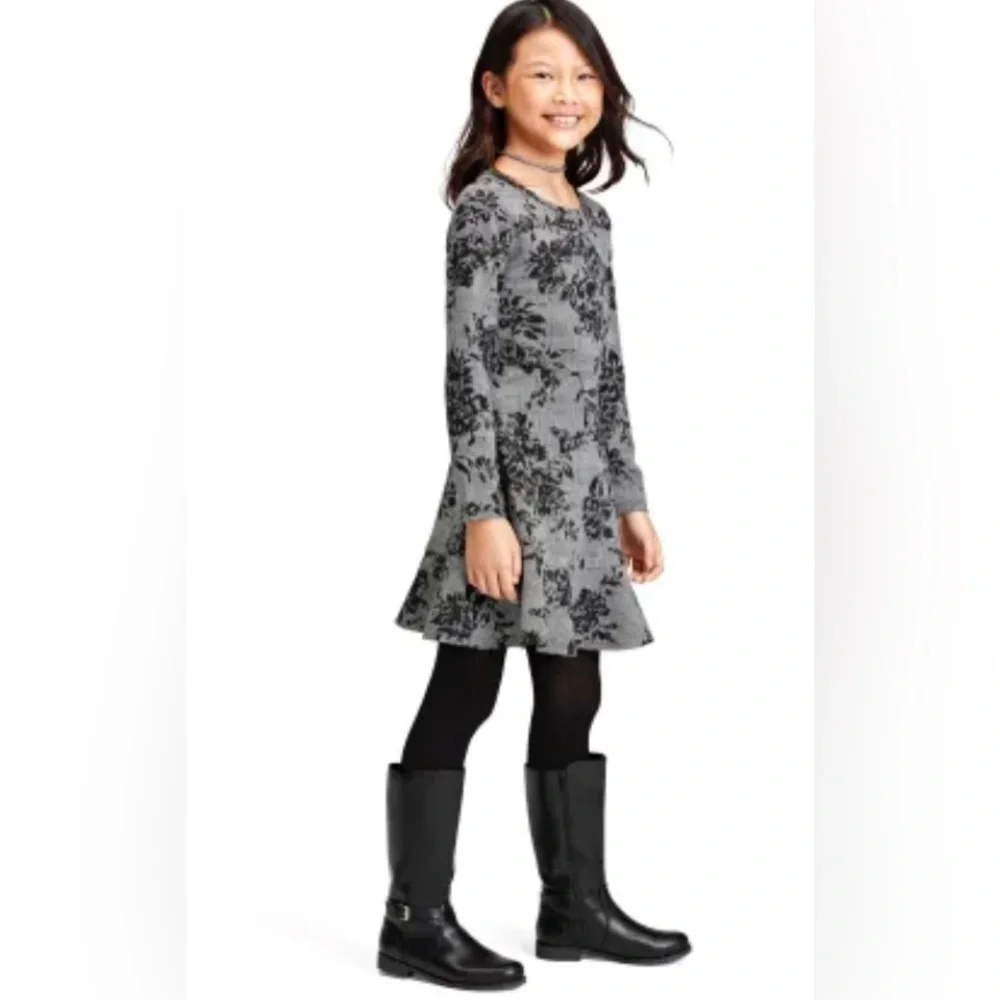 Children’s Place NWT Girls Floral Ruffle Dress - Black. Size XL.
